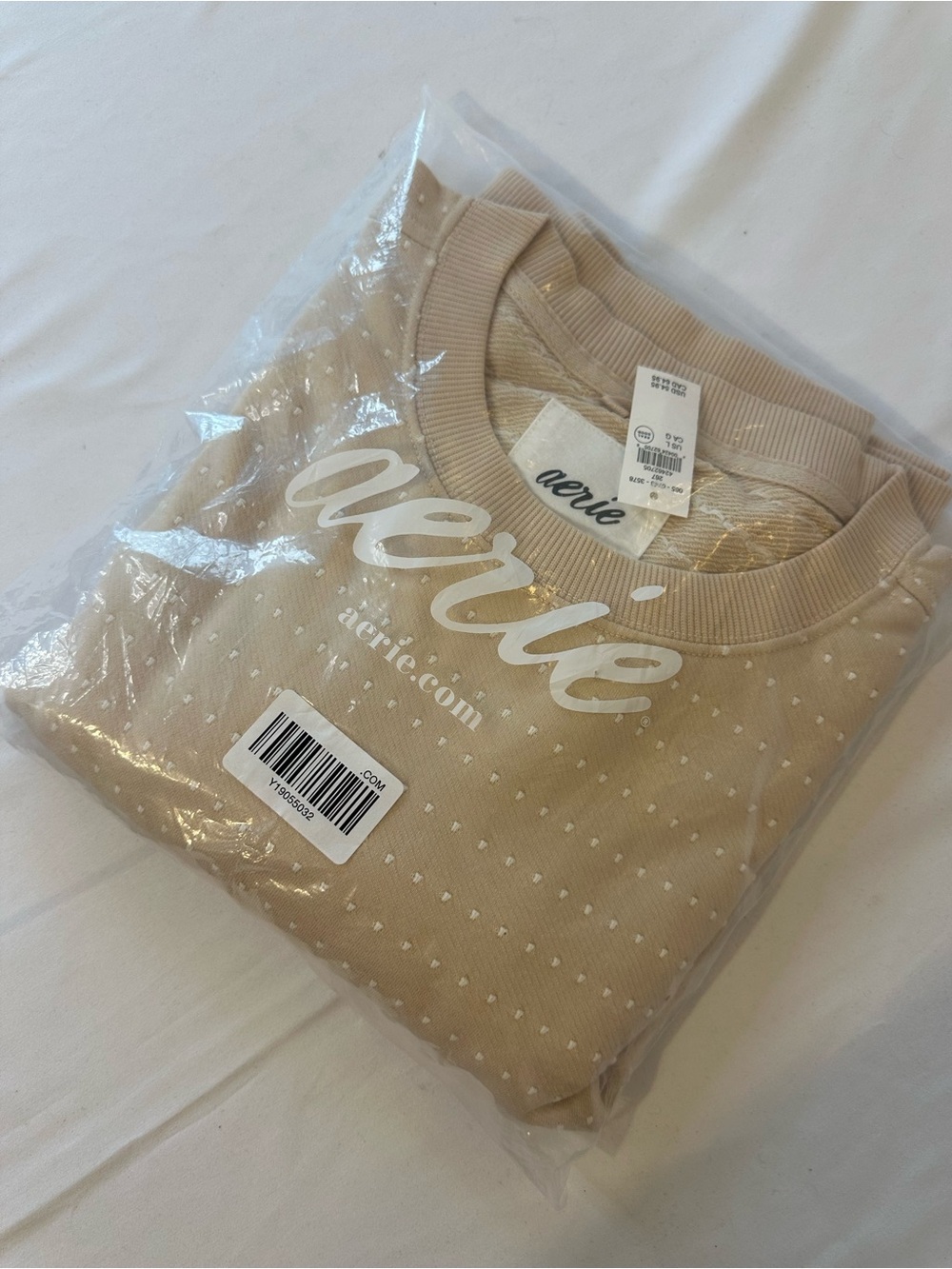 Aerie Offline Women’s L Beige Textured Polka Dot Crewneck Fleece Dolman